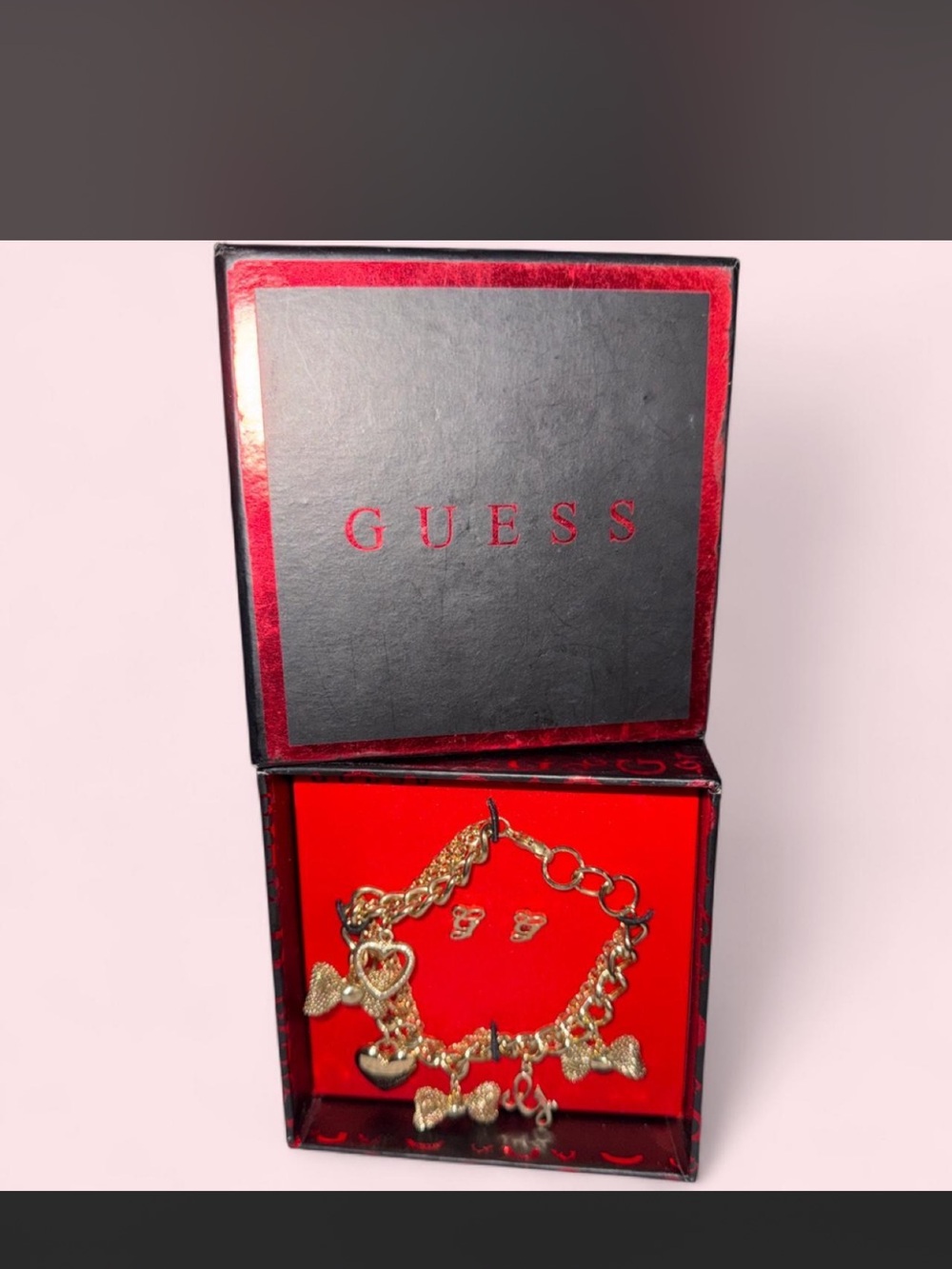 Guess Gold-Tone Charm Bracelet and Stud Earrings Set